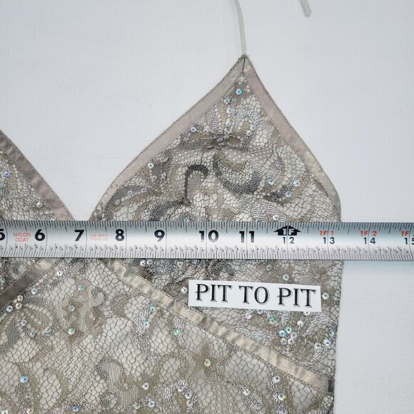 Express Slip Dress Womens 4 Champagne Lace Sequin Halter Semi-Sheer Y2K - Picture 11 of 16